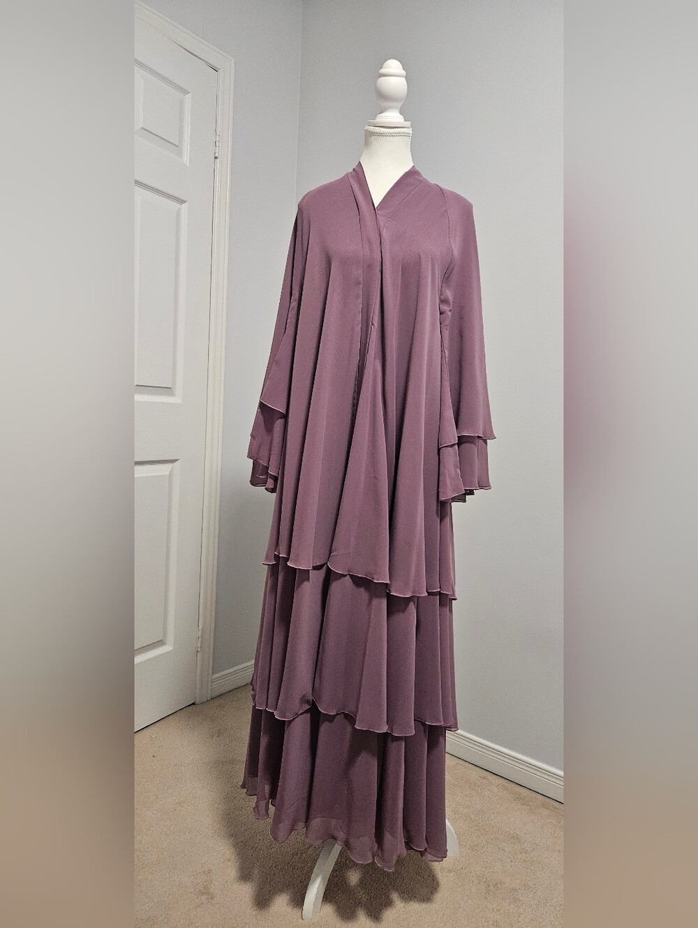 Layered Ruffle Abaya in Dusty Mauve